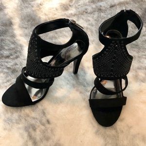 Black heels with beaded embellishment